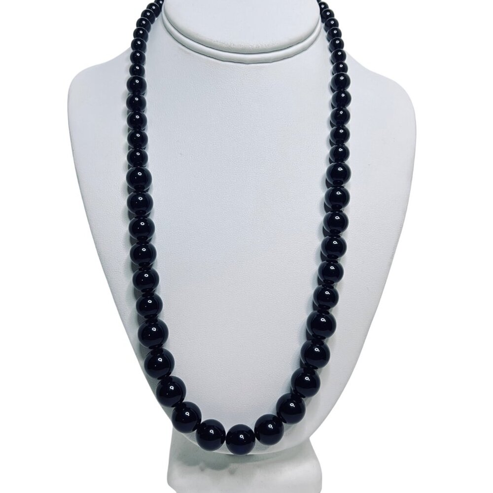 Vintage Napier Graduated Black Bead Necklace With Gold Tone Signed (5600)
